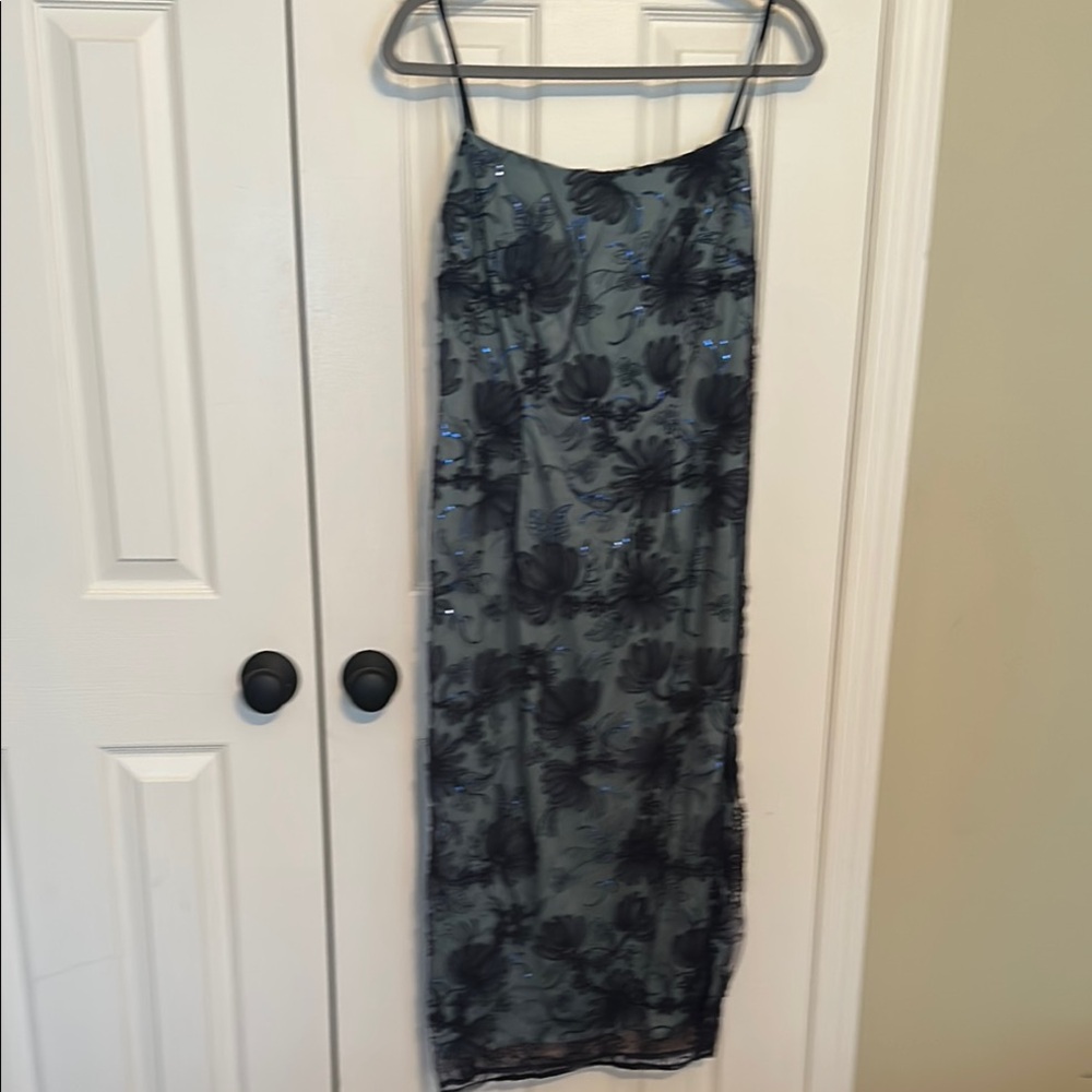 JS Collections Sage Green and Navy Cocktail Dress